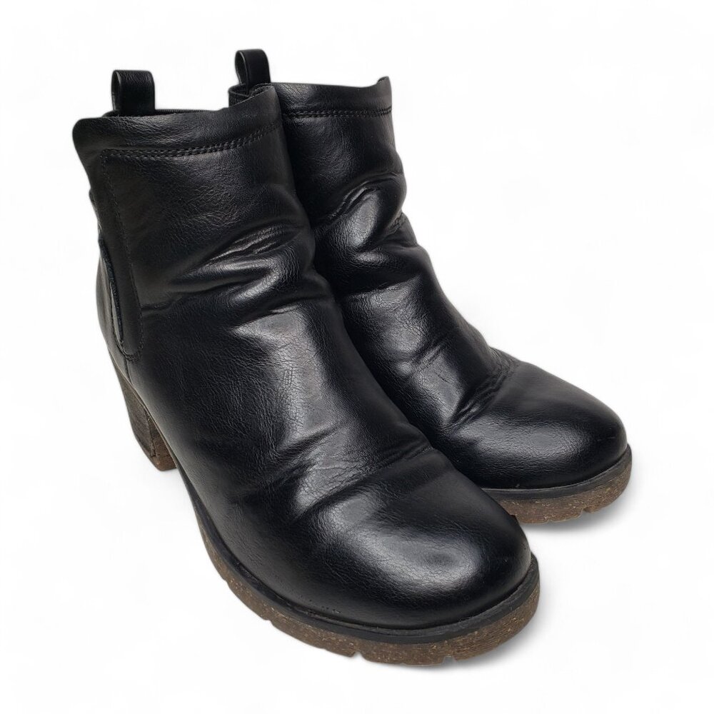Korks by Kork-Ease Elsie Booties Women's Black Leather Under Calf Moto Slip On 6
